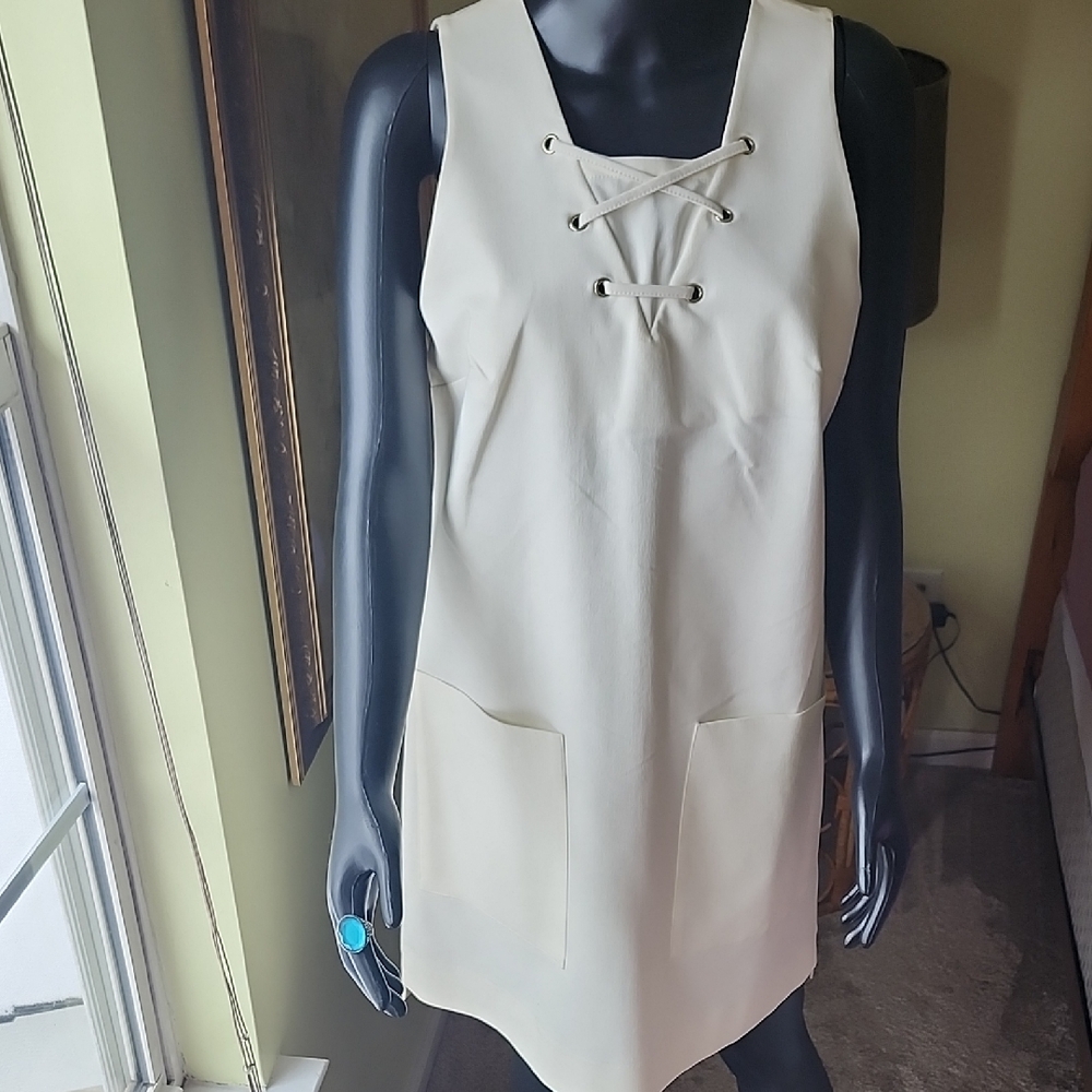 Cream Lace-Up Sleeveless Dress